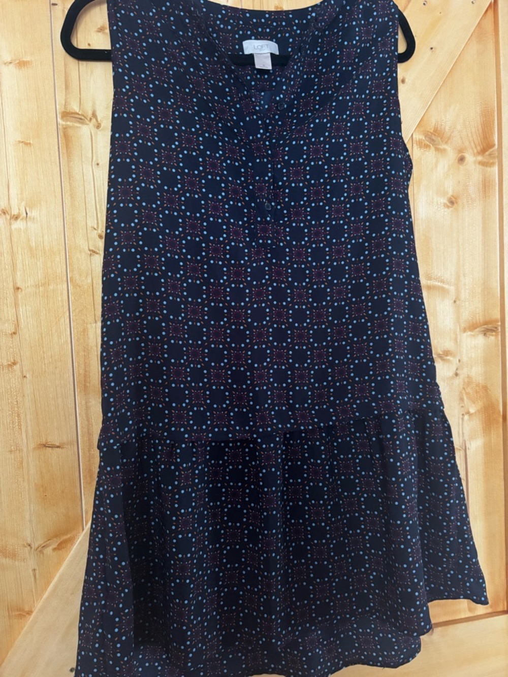 LOFT Outlet Navy Blue Geometric Medallion Drop Waist Dress - Small